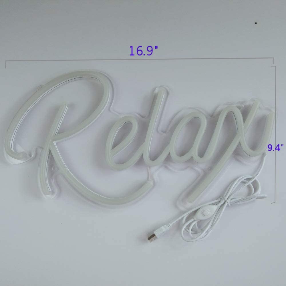 Flex-Neon.com Blue Relax Neon Sign, 5v USB Powered. Nice Looking Blue Neon Relax Sign with Dimmable Switch. Neon Signs for Wall Decor (relax)