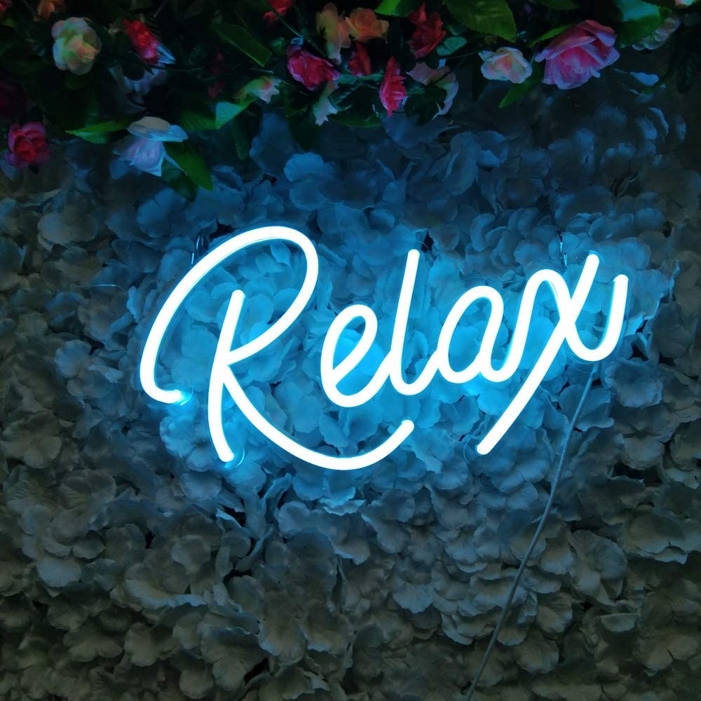 Flex-Neon.com Blue Relax Neon Sign, 5v USB Powered. Nice Looking Blue Neon Relax Sign with Dimmable Switch. Neon Signs for Wall Decor (relax)