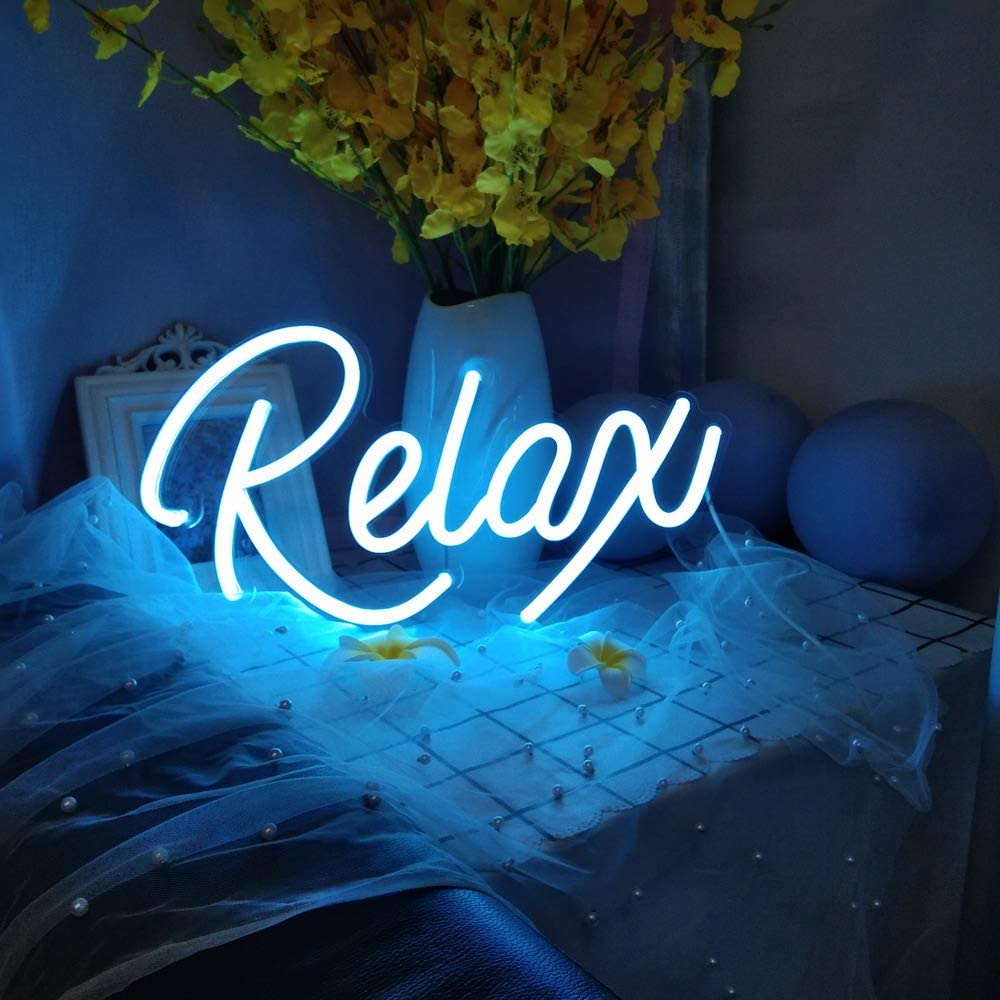 Flex-Neon.com Blue Relax Neon Sign, 5v USB Powered. Nice Looking Blue Neon Relax Sign with Dimmable Switch. Neon Signs for Wall Decor (relax)
