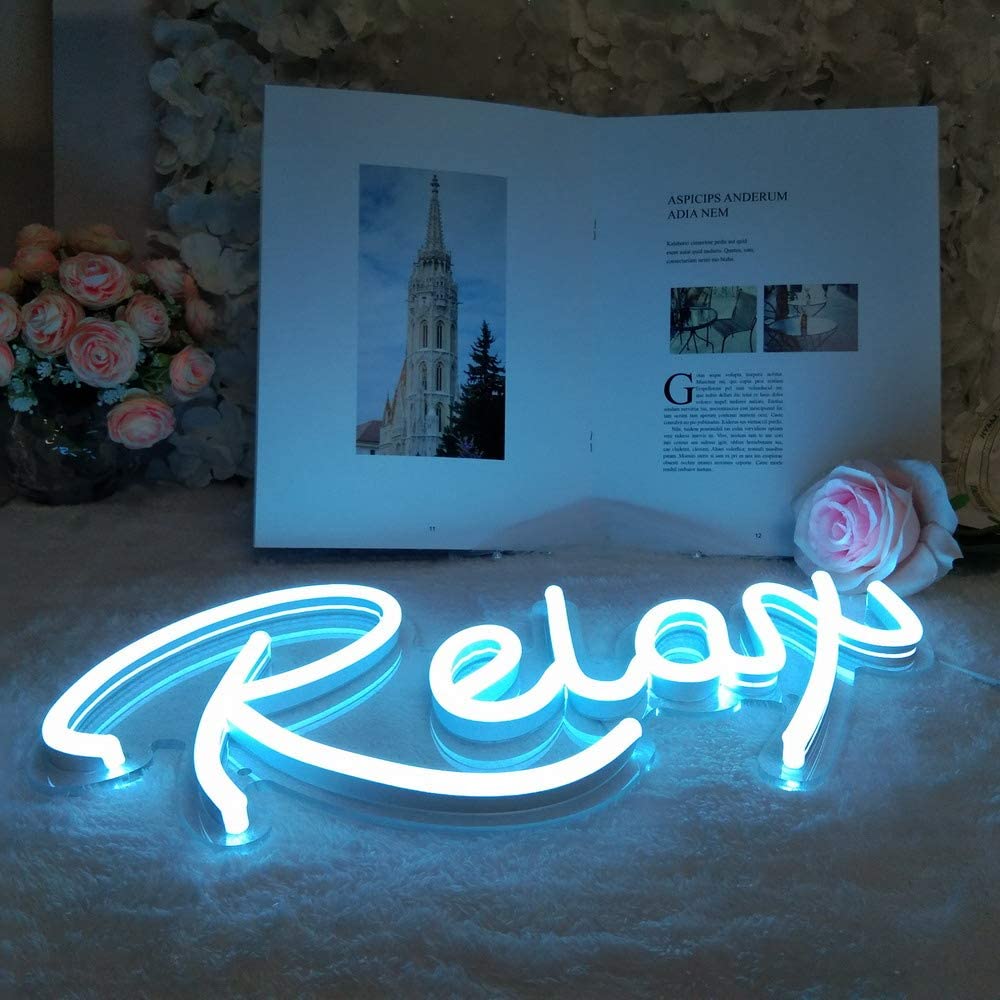 Flex-Neon.com Blue Relax Neon Sign, 5v USB Powered. Nice Looking Blue Neon Relax Sign with Dimmable Switch. Neon Signs for Wall Decor (relax)