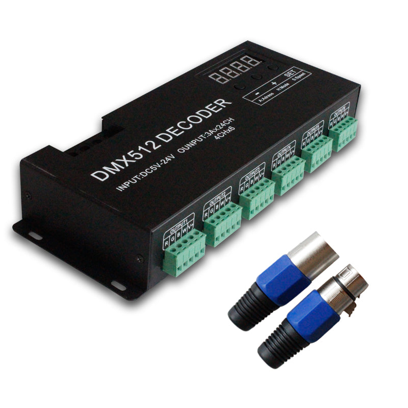 12V 24V stage light control 6 grouds 24 channels led controller rgbw DMX 512 decoder for rgbw led strips light