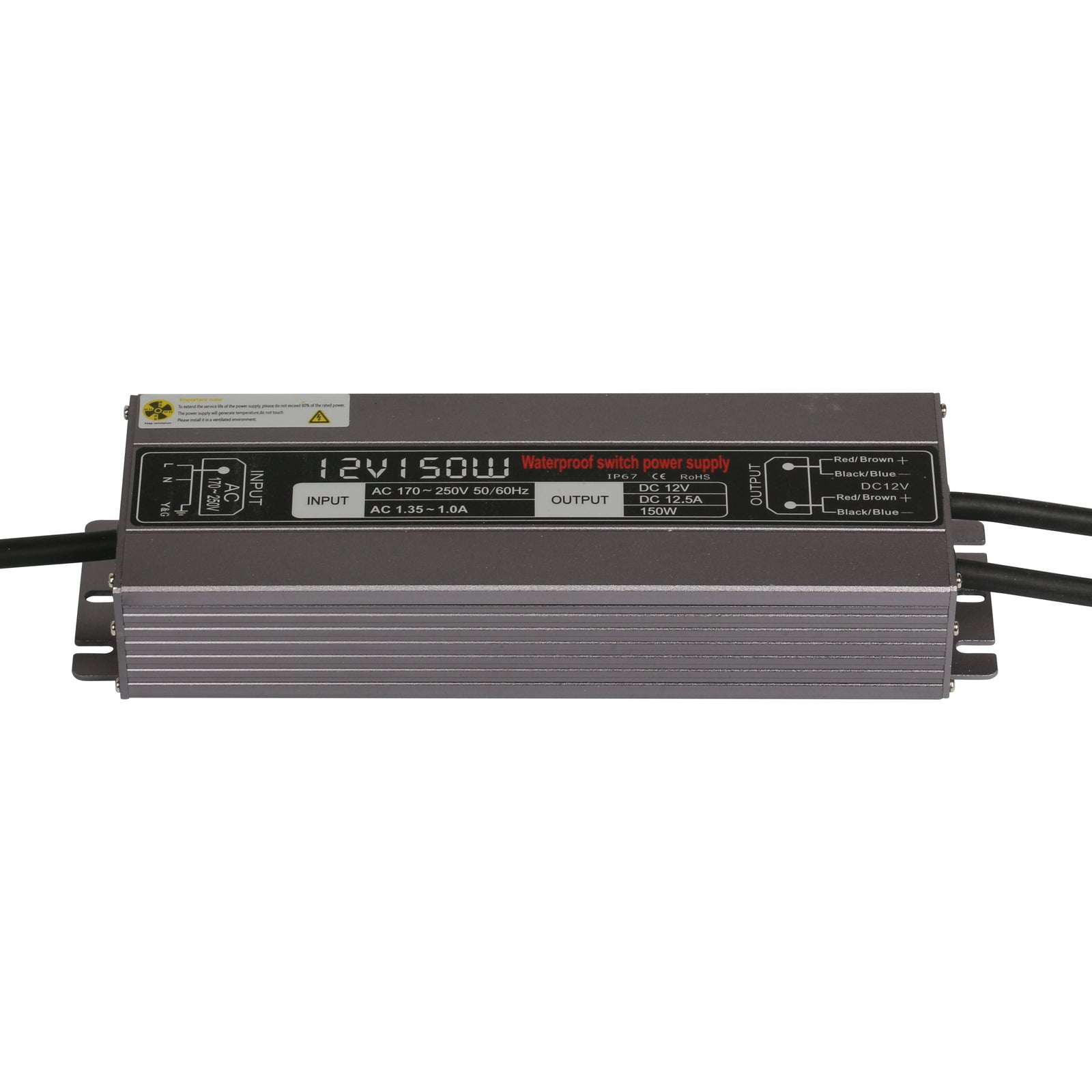 12V 150W LED Power Supply Waterproof IP67 100-265V AC 12V 12.5A KNL