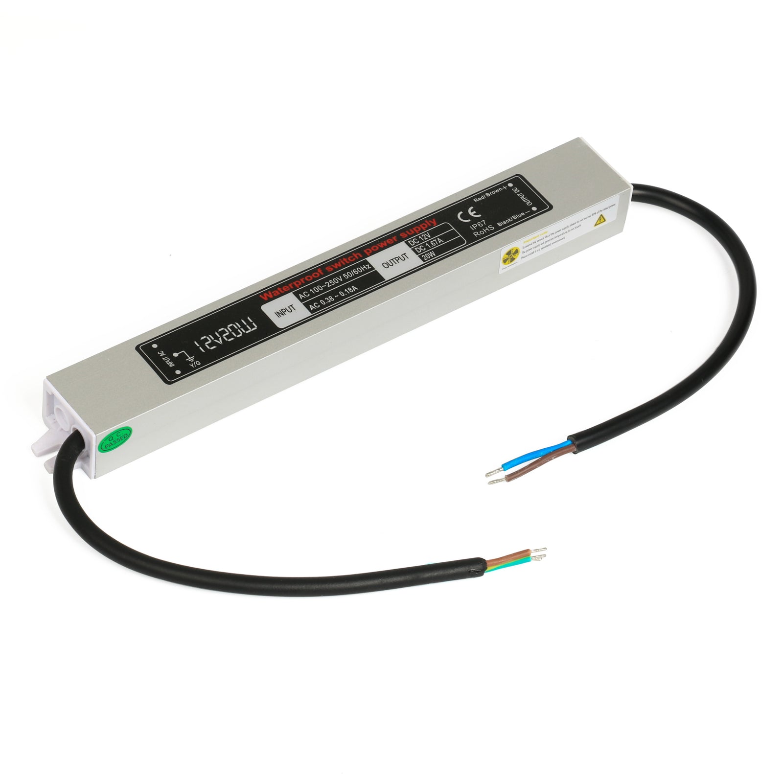 12V 20W LED Power Supply for LED strip Waterproof IP67 Input 100-260V AC output 12V DC 1.67A