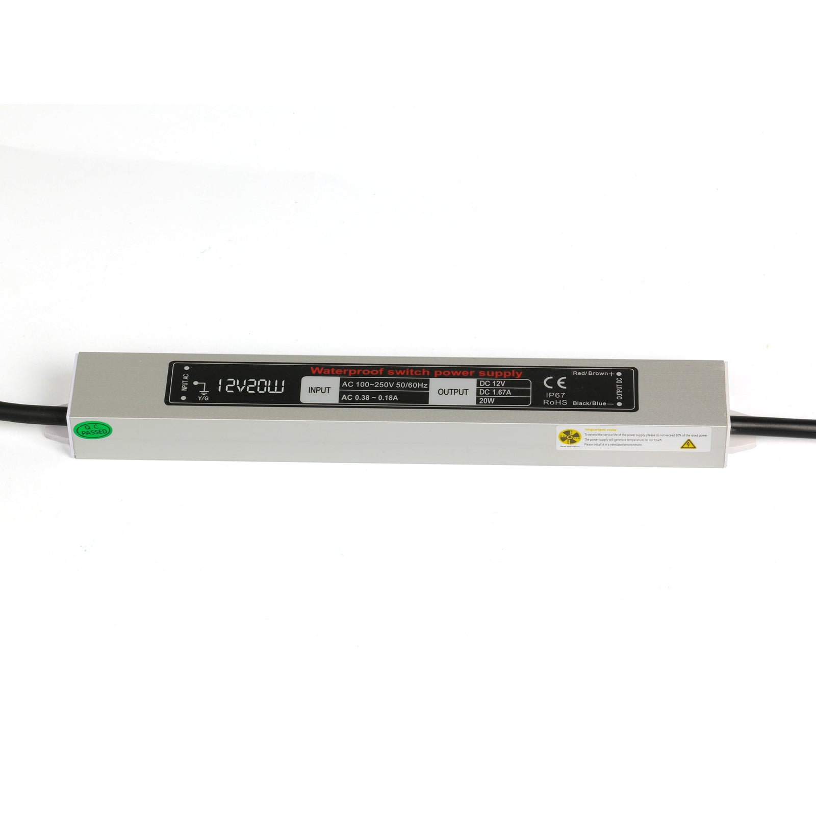 12V 20W LED Power Supply for LED strip Waterproof IP67 Input 100-260V AC output 12V DC 1.67A