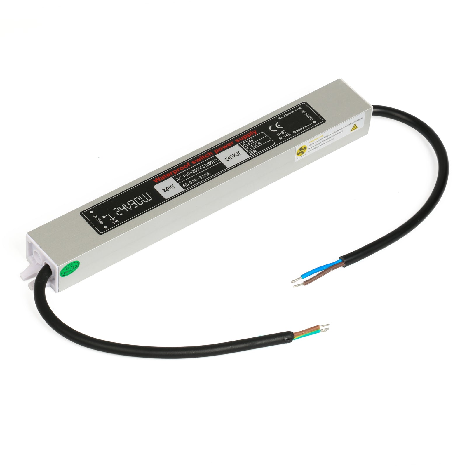 24V 30W LED Power Supply for LED strip Waterproof IP67 Input 100-260V AC output 12V DC 1.25A