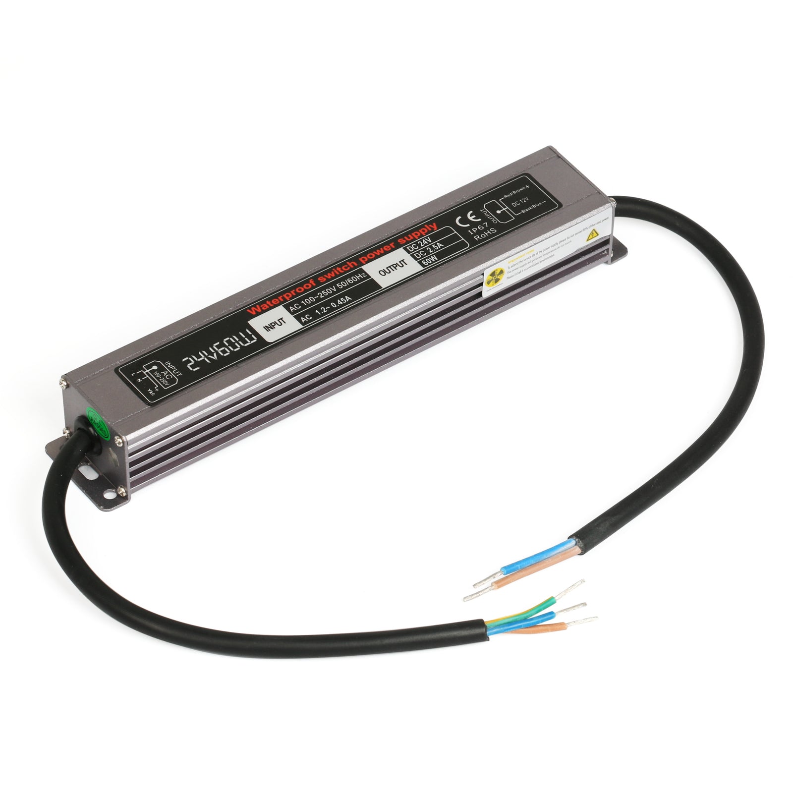 24V 60W LED Power Supply waterproof IP67 100-260V AC output 24V DC 2.5A for led strip light