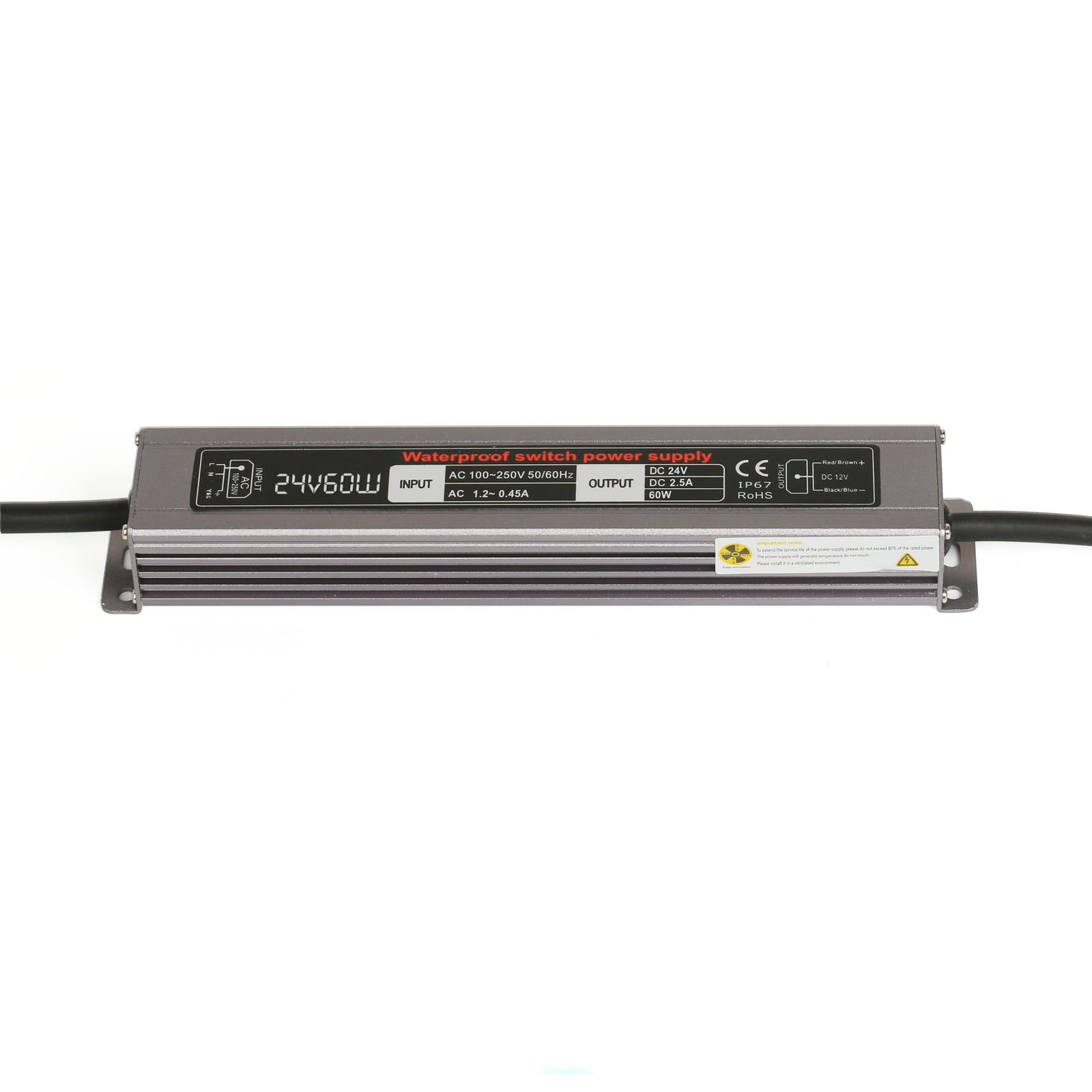 24V 60W LED Power Supply waterproof IP67 100-260V AC output 24V DC 2.5A for led strip light