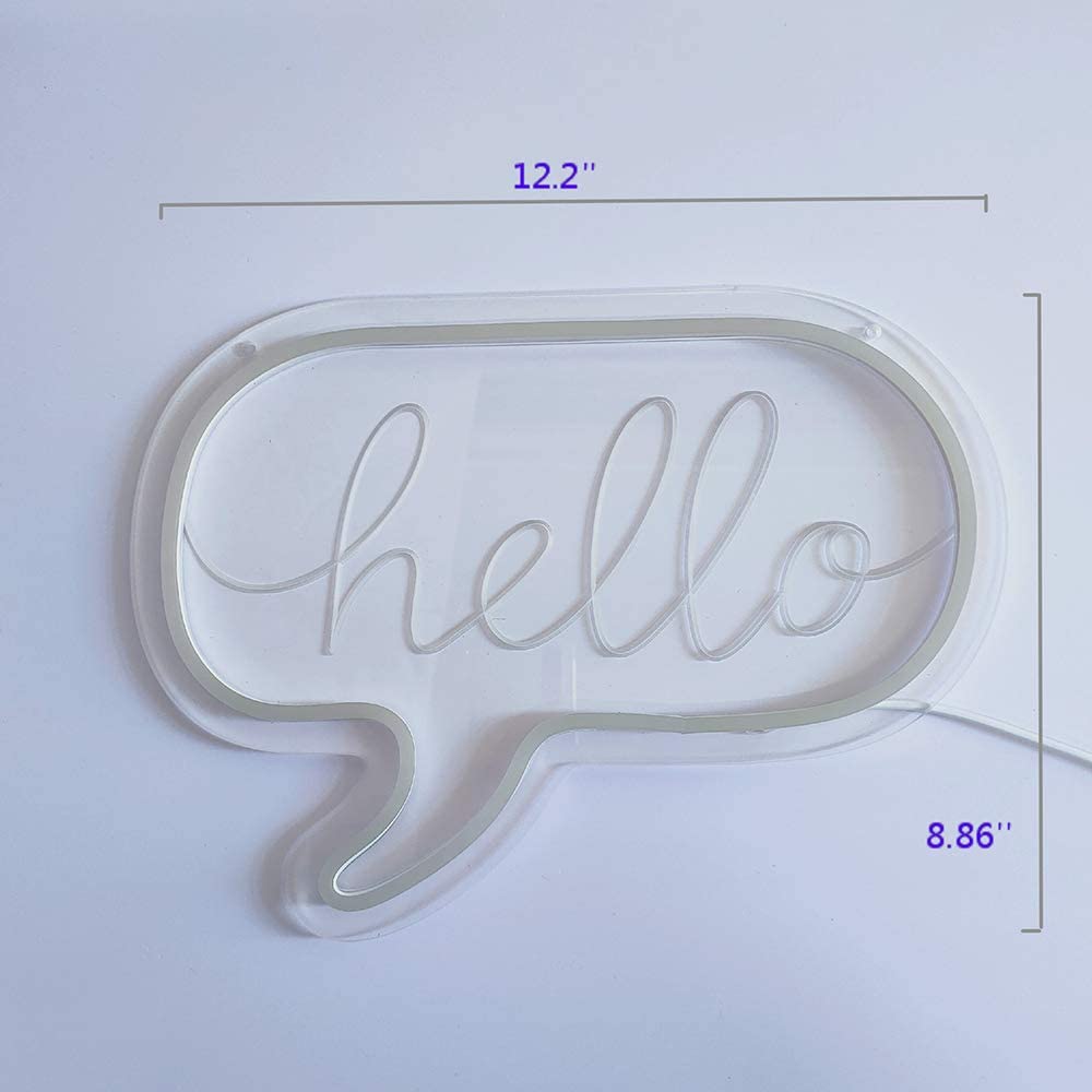 Flex-Neon.com Unique Hello Neon Sign with 3D Art,Powed by USB Neon Sign. Blue & Pink Neon Light Sign with Dimmable Switch. (Hello-M)