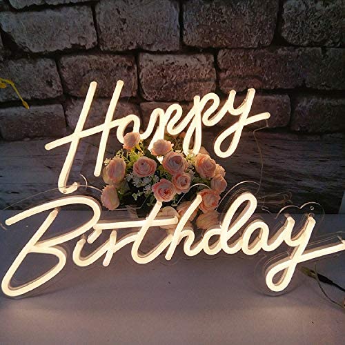 Happy Birthday Neon Sign for Any Age, your kids 1st Birthday, Party in the Home, Hotel, restaurant, 2 separate words. Size-Happy16.5 by 8inches, Birthday 23 X8inches (Power Adapter included)