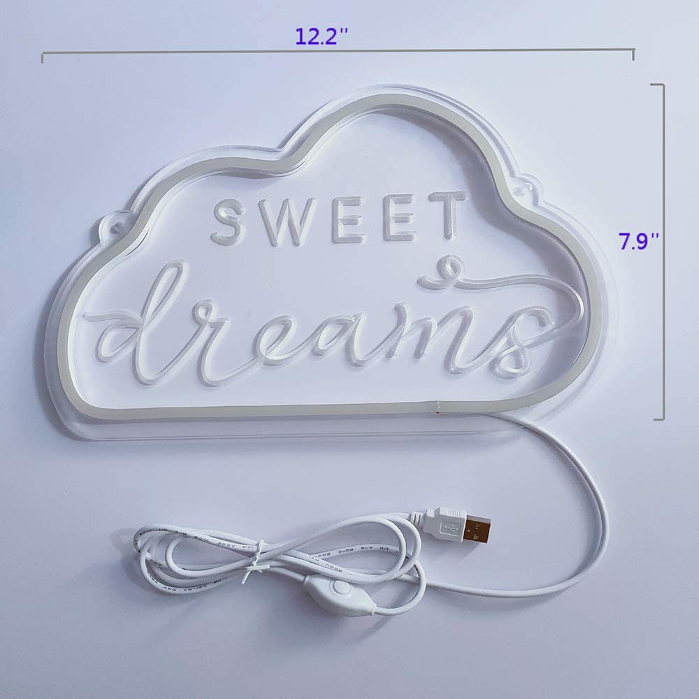 Unique Sweet Dream Neon Sign with 3D Art,Powed by USB Neon Sign. Neon Light Sign with Dimmable Switch. (Blue)