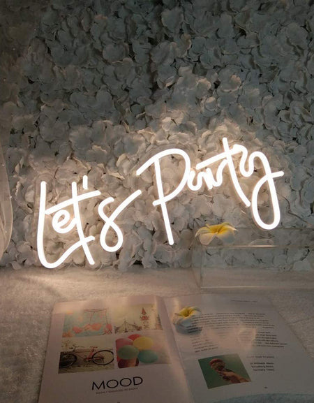Neon Sign Let's Party Sign for Bachelorette Party Engagement Party First Birthday Favors, Birthday Party,Wedding,Size- 23X10inches LED Tube Sign for Wall Decor. (Power Adapter included)