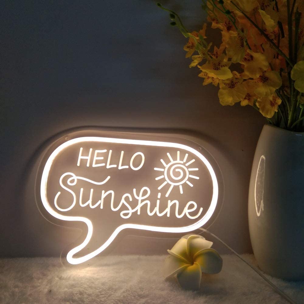 Flex-Neon.com Unique Hello Neon Sign with 3D Art,Powed by USB Neon Sign. Blue & Pink Neon Light Sign with Dimmable Switch. (Hello-M)