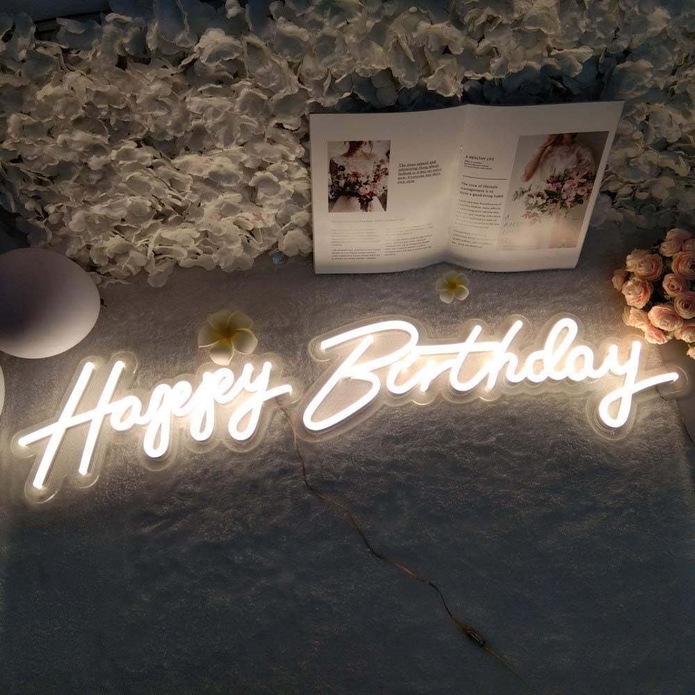 Happy Birthday Neon Sign for Any Age, your kids 1st Birthday, Party in the Home, Hotel, restaurant, 2 separate words. Size-Happy16.5 by 8inches, Birthday 23 X8inches (Power Adapter included)