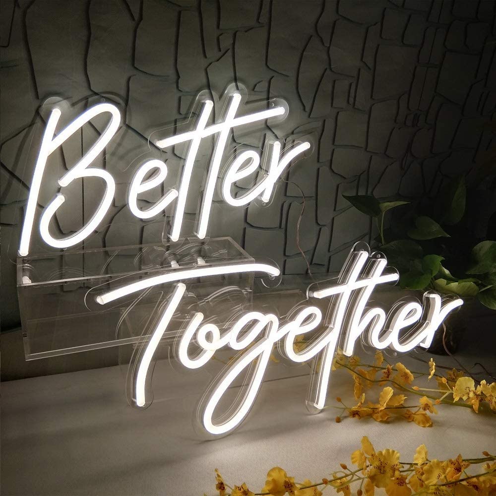 Better Together Neon Sign for Wall, Bedroom, Home,Decor, Warm White Neon Sign for Bridal Shower, Party,Weeding Decoration, 24x10+179 inches (Power Adapter Included)