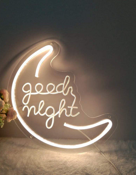 Flex-Neon.com Good Night Neon Sign with 3D Art,Powed by USB Neon Sign. Moon Neon Sign with Dimmable Switch (moon-good nignt)