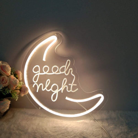 Flex-Neon.com Good Night Neon Sign with 3D Art,Powed by USB Neon Sign. Moon Neon Sign with Dimmable Switch (moon-good nignt)