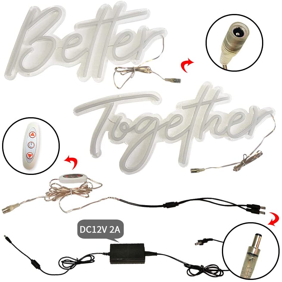 Better Together Neon Sign for Wall, Bedroom, Home,Decor, Warm White Neon Sign for Bridal Shower, Party,Weeding Decoration, 24x10+179 inches (Power Adapter Included)