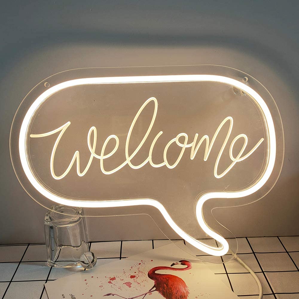 Flex-Neon.com Unique Hello Neon Sign with 3D Art,Powed by USB Neon Sign. Blue & Pink Neon Light Sign with Dimmable Switch. (Hello-M)