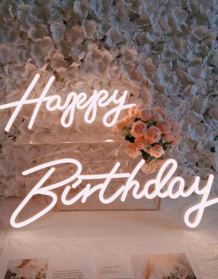 Happy Birthday Neon Sign for Any Age, your kids 1st Birthday, Party in the Home, Hotel, restaurant, 2 separate words. Size-Happy16.5 by 8inches, Birthday 23 X8inches (Power Adapter included)