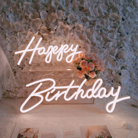 Happy Birthday Neon Sign for Any Age, your kids 1st Birthday, Party in the Home, Hotel, restaurant, 2 separate words. Size-Happy16.5 by 8inches, Birthday 23 X8inches (Power Adapter included)