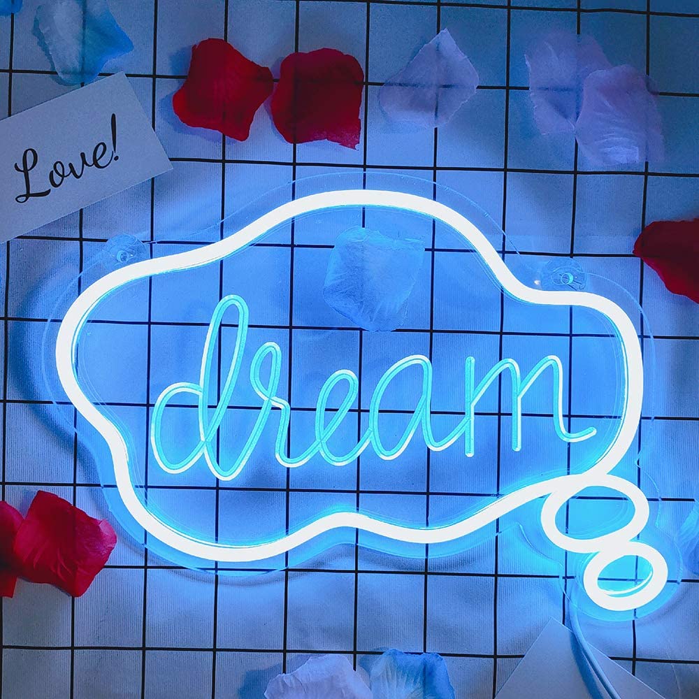 Flex-Neon.com Unique Dream Bubble Neon Sign with 3D Art,Powed by USB Neon Sign. Neon Light Sign with Dimmable Switch. (Teal Blue)