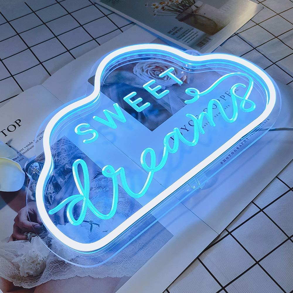 Unique Sweet Dream Neon Sign with 3D Art,Powed by USB Neon Sign. Neon Light Sign with Dimmable Switch. (Blue)
