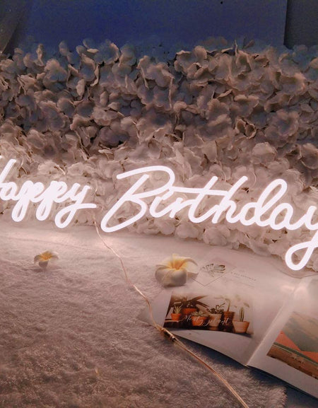 Happy Birthday Neon Sign for Any Age, your kids 1st Birthday, Party in the Home, Hotel, restaurant, 2 separate words. Size-Happy16.5 by 8inches, Birthday 23 X8inches (Power Adapter included)