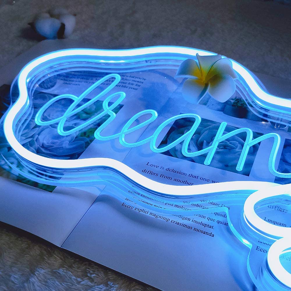 Flex-Neon.com Unique Dream Bubble Neon Sign with 3D Art,Powed by USB Neon Sign. Neon Light Sign with Dimmable Switch. (Teal Blue)