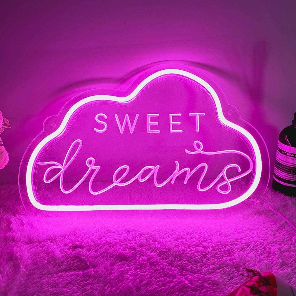 Unique Sweet Dream Neon Sign with 3D Art,Powed by USB Neon Sign. Neon Light Sign with Dimmable Switch. (Blue)