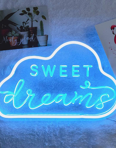 Unique Sweet Dream Neon Sign with 3D Art,Powed by USB Neon Sign. Neon Light Sign with Dimmable Switch. (Blue)