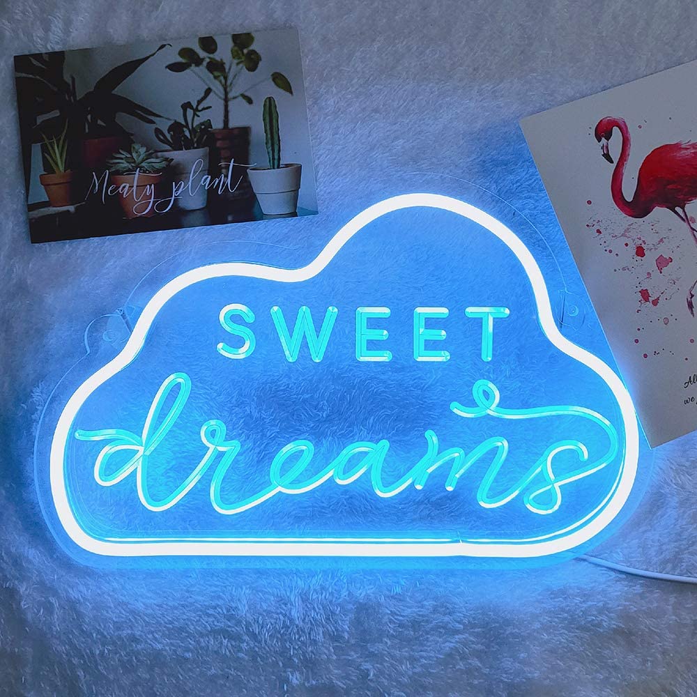 Unique Sweet Dream Neon Sign with 3D Art,Powed by USB Neon Sign. Neon Light Sign with Dimmable Switch. (Blue)