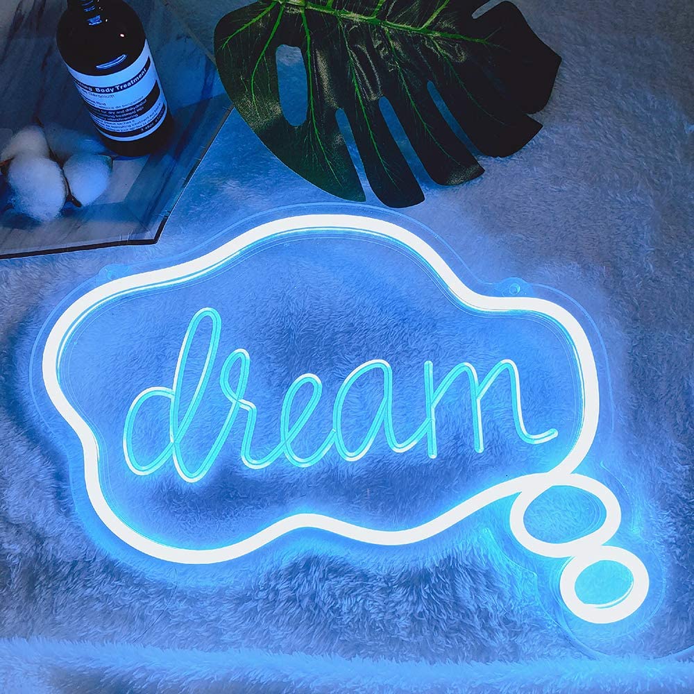 Flex-Neon.com Unique Dream Bubble Neon Sign with 3D Art,Powed by USB Neon Sign. Neon Light Sign with Dimmable Switch. (Teal Blue)