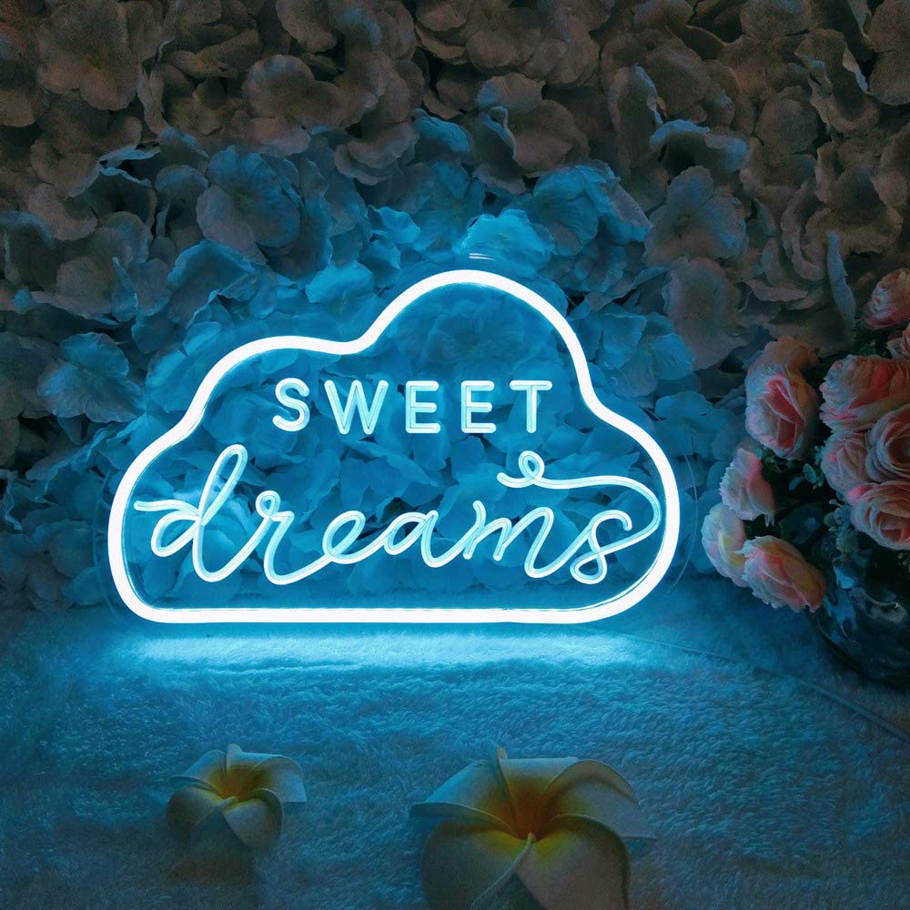 Unique Sweet Dream Neon Sign with 3D Art,Powed by USB Neon Sign. Neon Light Sign with Dimmable Switch. (Blue)