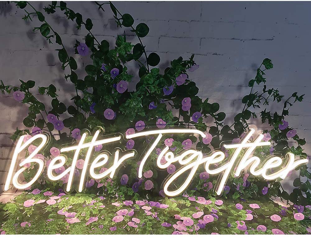 Better Together Neon Sign for Wall, Bedroom, Home,Decor, Warm White Neon Sign for Bridal Shower, Party,Weeding Decoration, 24x10+179 inches (Power Adapter Included)