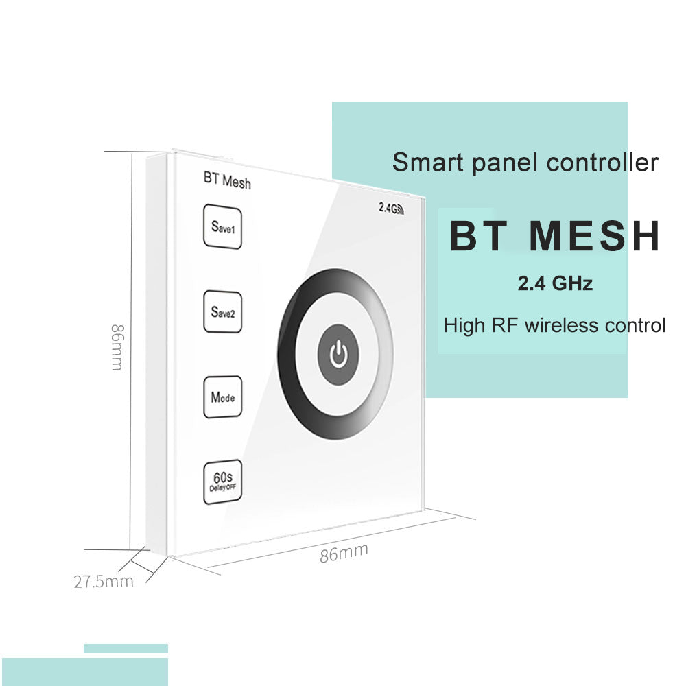 DC12-24V 2.4GHz RF Wall Mounted Single Color BT Mesh Touch Panel Remote Controller For Single Color Strip Light