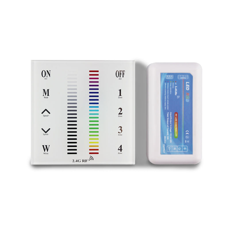 DC12V 24V RF 2.4G RF Multi Zone RF2.4G 4 Groups Wall-Mounted Touch Panel RGB LED Controller