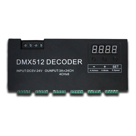 12V 24V stage light control 6 grouds 24 channels led controller rgbw DMX 512 decoder for rgbw led strips light