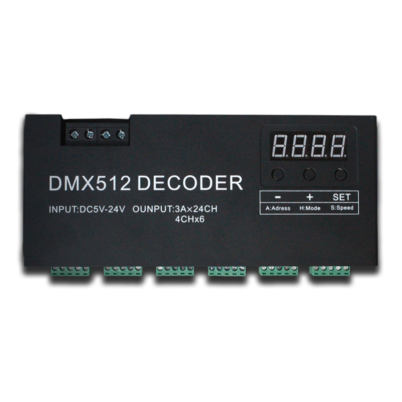 12V 24V stage light control 6 grouds 24 channels led controller rgbw DMX 512 decoder for rgbw led strips light