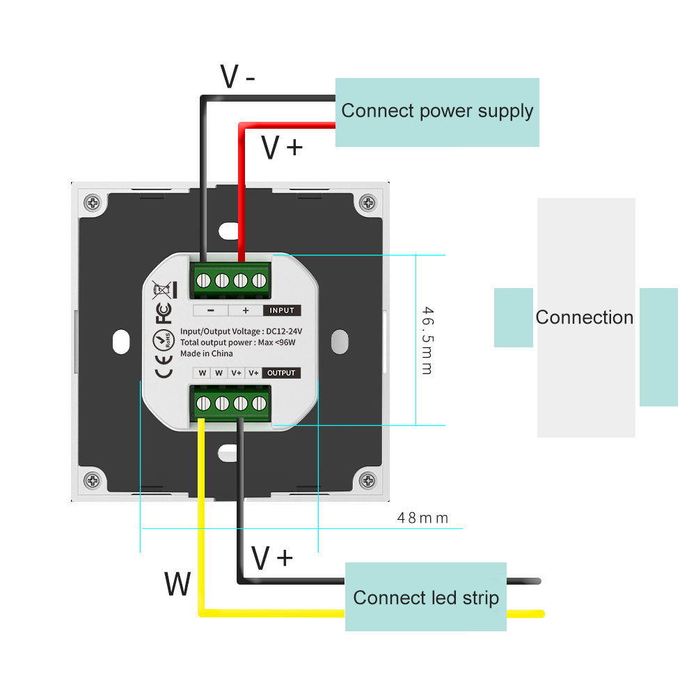 DC12-24V 2.4GHz RF Wall Mounted Single Color BT Mesh Touch Panel Remote Controller For Single Color Strip Light