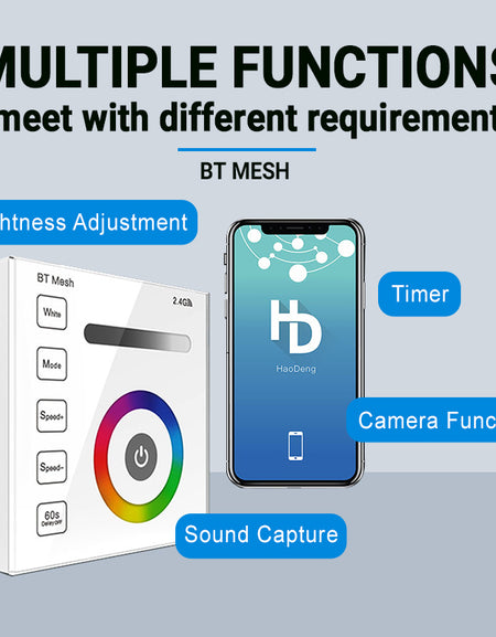 DC12-24V Wall Mounted Bluetooth Mesh Smart BT Mesh Touch Panel LED RGBW Controller