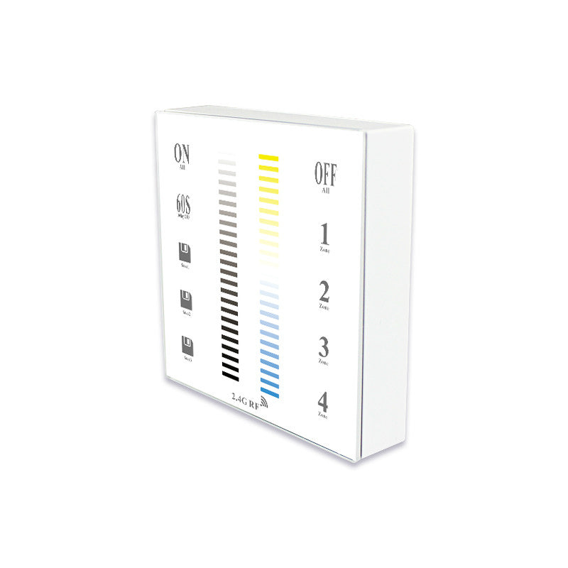 RF 2.4G RF Multi Zone 2700K 6500KRF2.4G 4-Zone Wall-Mounted Touch Panel Double Color Temperature CCT LED Dimming Controller